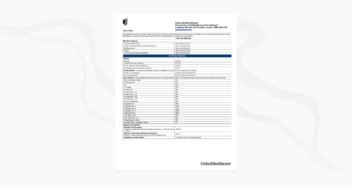 UHC Vision Benefit Summary Bravens