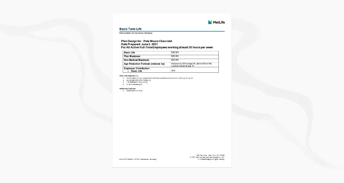 Pete Moore MetLife Basic Life Summary