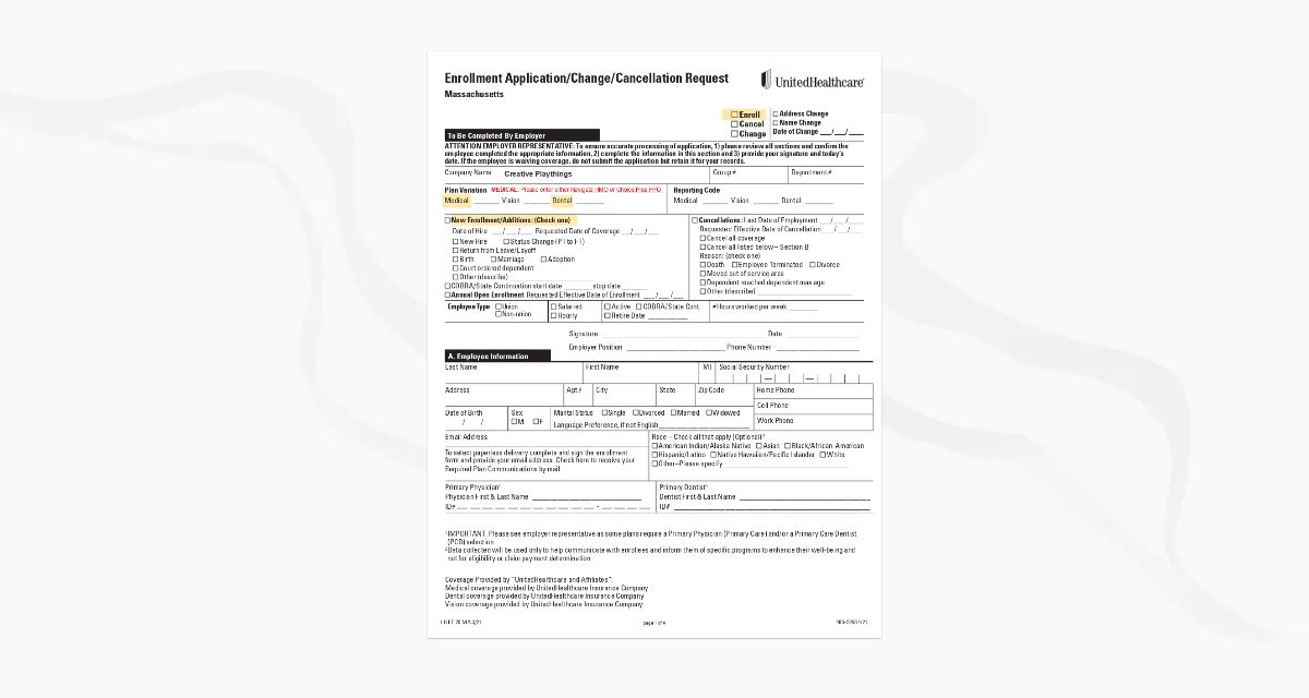 Creative Playthings UHC Enrollment Form